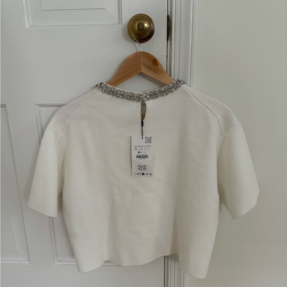 Zara Jewel Collar Cropped Sweater - Small - NWT